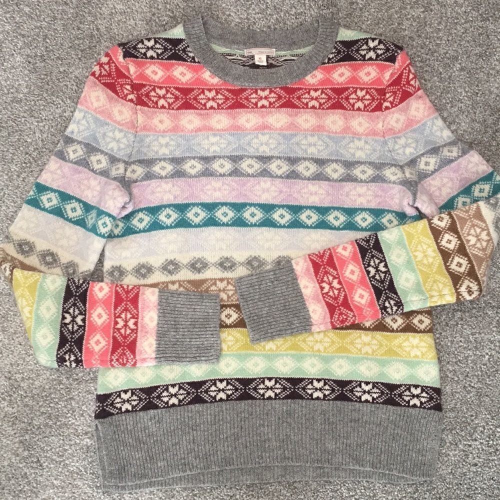 Beautiful Womens Rainbow Snowflake stripe winter Lambswool blend sweater The Gap